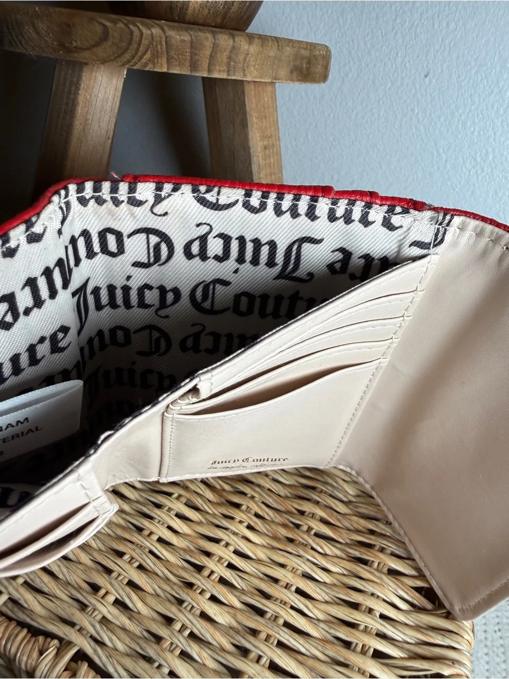 Juicy Couture Red Heart Accent Logo Tote with Matching Red Card Case